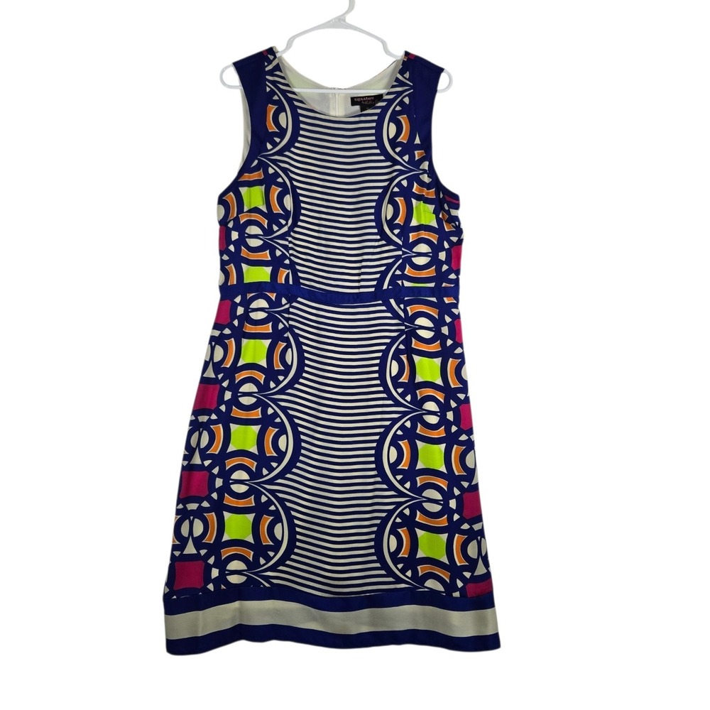 Signature Robbie Bee Sheath Dress Womens 14 Blue Green Sleeveless Knee Length